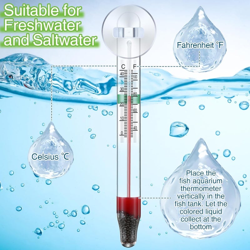 Dreyoo 2 Pcs Floating Aquarium Thermometers, Floating Glass Aquarium Thermometer with Suction Cup, Mercury Free Large Standing Thermometer for Freshwater and Saltwater Fish - Image 5